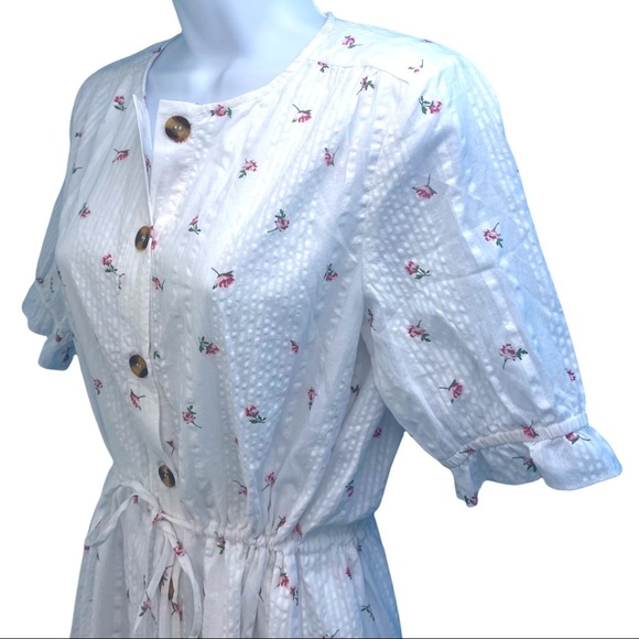 Olivaceous Dress Small Midi Button Front Drawstring Lined Waist Floral White New - Picture 7 of 14